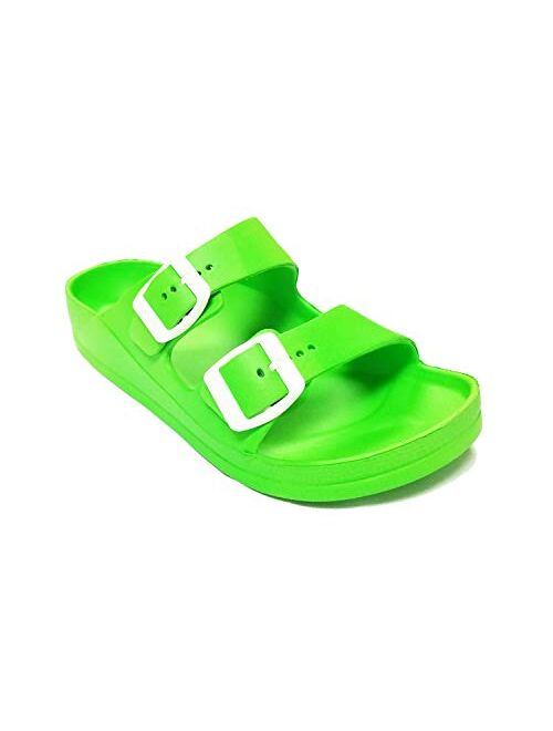 H2K Women's Lightweight Comfort Soft Slides EVA Adjustable Double Buckle Flat Sandals Buddy