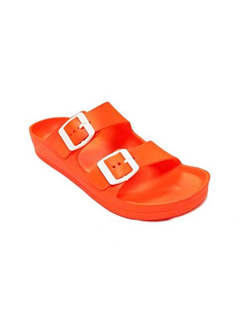 H2K Women's Lightweight Comfort Soft Slides EVA Adjustable Double Buckle Flat Sandals Buddy