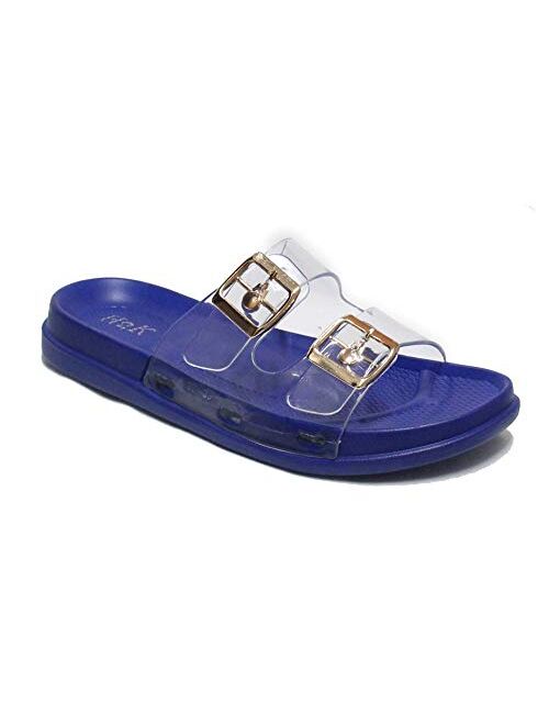 H2K Women's Lightweight Comfort Soft Slides EVA Adjustable Double Buckle Flat Sandals Buddy