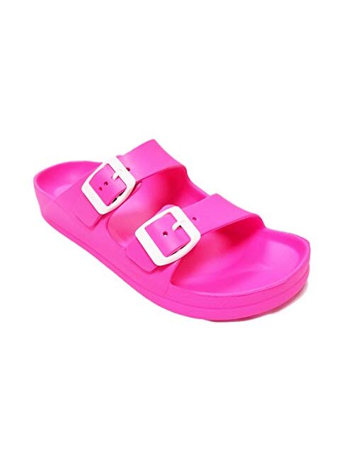 H2K Women's Lightweight Comfort Soft Slides EVA Adjustable Double Buckle Flat Sandals Buddy