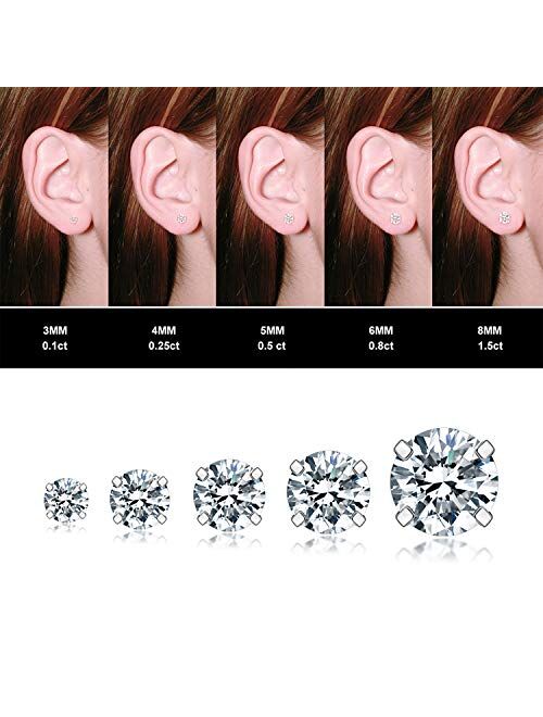 5 Pairs Stud Earrings Set, Hypoallergenic Cubic Zirconia 316L Earrings Stainless Steel CZ Earrings 3-8mm, Rose Gold