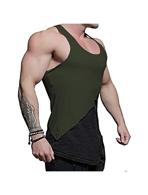 URRU Men's Gym Tank Tops Workout Muscle Athletic Running Training Bodybuilding Fitness Shirts