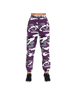 ZODLLS Women's Camo Pants Cargo Trousers Cool Camouflage Pants Elastic Waist Casual Multi Outdoor Jogger Pants with Pocket