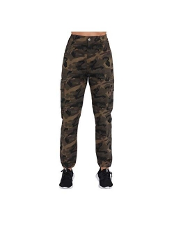 ZODLLS Women's Camo Pants Cargo Trousers Cool Camouflage Pants Elastic Waist Casual Multi Outdoor Jogger Pants with Pocket