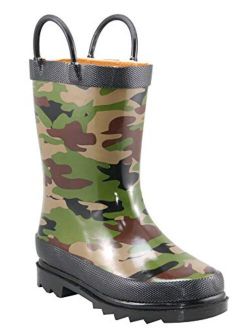 Boys Waterproof Printed Rain Boot with Easy Pull On Handles