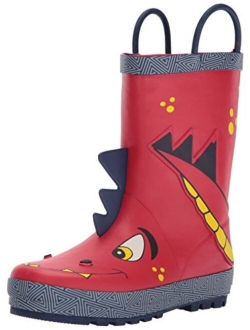 Boys Waterproof Printed Rain Boot with Easy Pull On Handles