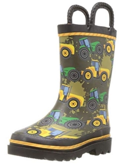 Boys Waterproof Printed Rain Boot with Easy Pull On Handles