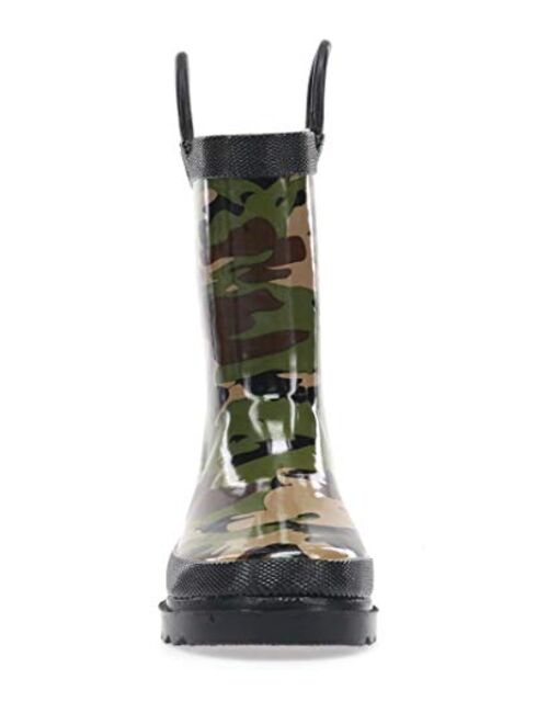 Western Chief Boys Waterproof Printed Rain Boot with Easy Pull On Handles