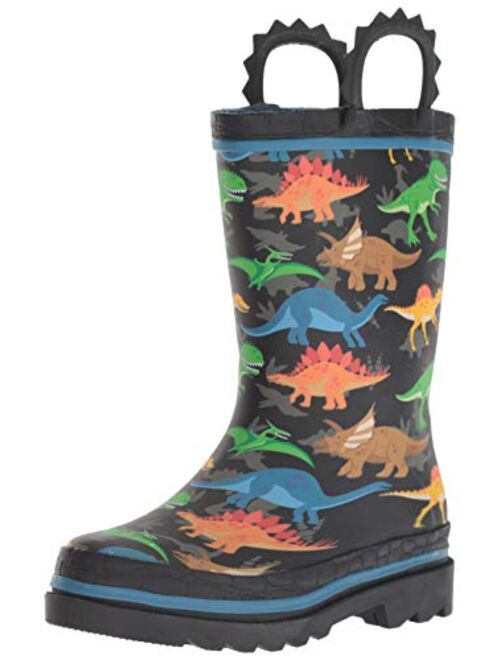 Western Chief Boys Waterproof Printed Rain Boot with Easy Pull On Handles