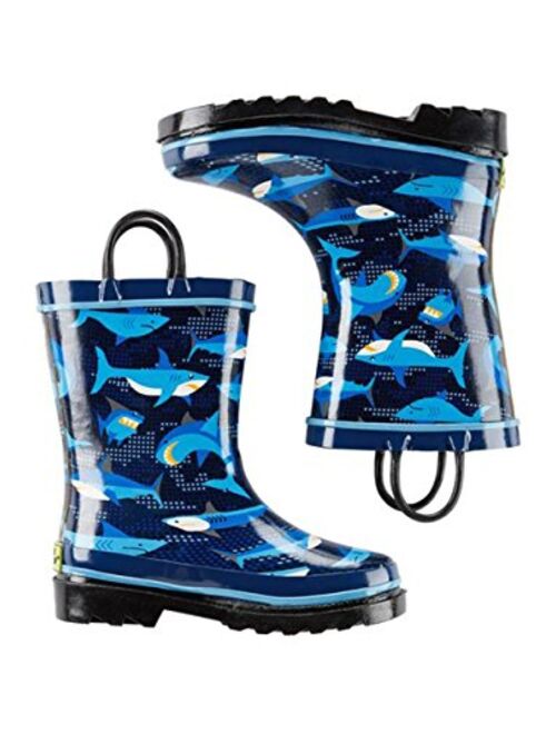 Western Chief Boys Waterproof Printed Rain Boot with Easy Pull On Handles