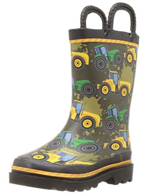 Western Chief Boys Waterproof Printed Rain Boot with Easy Pull On Handles