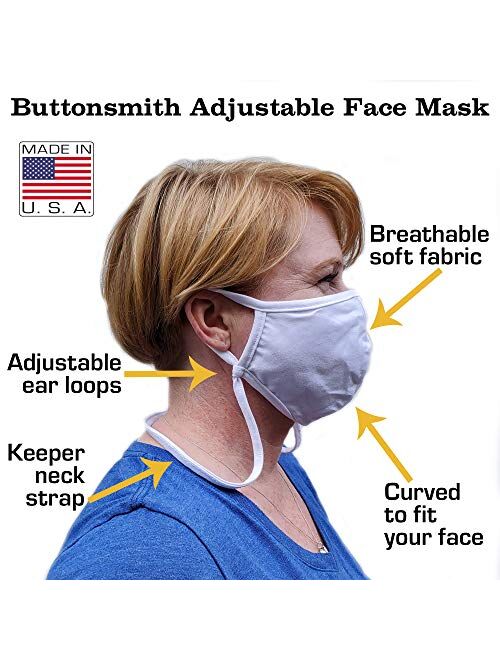 Buttonsmith Made in USA Cloth Face Masks - Cotton Reusable Washable Fabric Face Mask in Child, Youth, Teen, Adult, and Adult XL Sizes