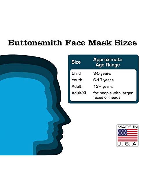 Buttonsmith Made in USA Cloth Face Masks - Cotton Reusable Washable Fabric Face Mask in Child, Youth, Teen, Adult, and Adult XL Sizes