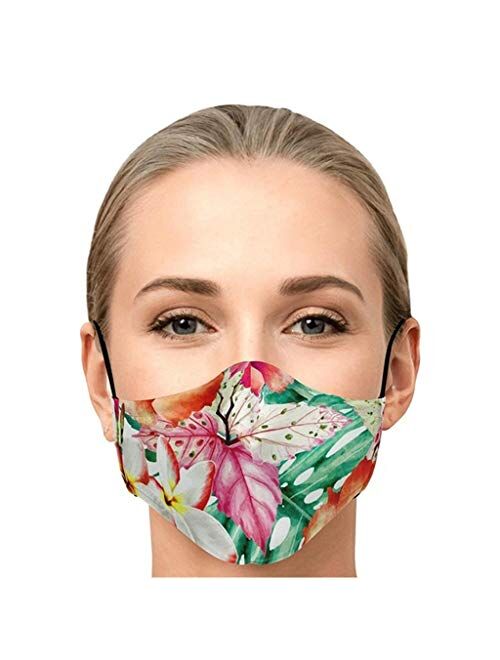 Gecau 5PC Adults Teacher Face Reusable Cotton Bandana_Covering_MASK, Flower Printed Washable Ear Loop Face Madks for Women Teens Outdoor Sports