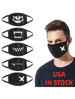 5PCS Fashion Face Protection, Adults Reusable Cotton Facial Protection with Skull Printed, Men Women Washable Face Protection Breathable Adjustable Face Bandanas