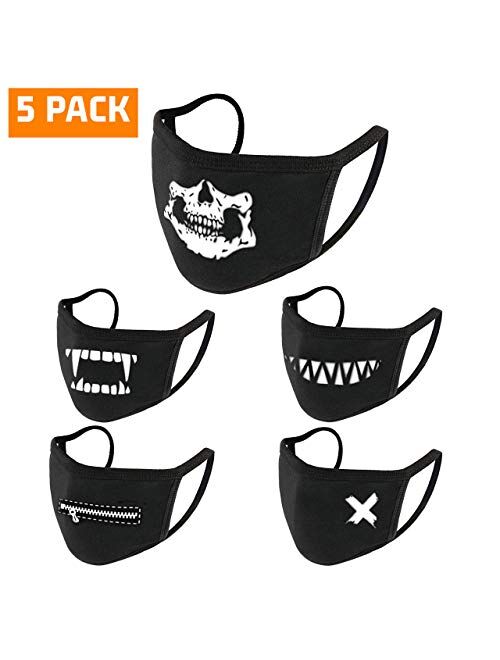 5PCS Fashion Face Protection, Adults Reusable Cotton Facial Protection with Skull Printed, Men Women Washable Face Protection Breathable Adjustable Face Bandanas