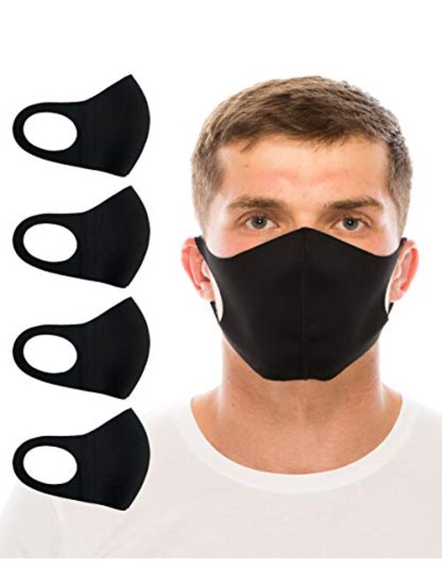 unik Cloth Face Covers, Economy Pack of 4, Thin Breathable Single Layer, Washable, Reusable Mask, Unisex, Laser Cut - Black