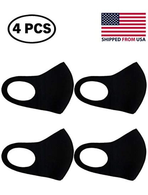 unik Cloth Face Covers, Economy Pack of 4, Thin Breathable Single Layer, Washable, Reusable Mask, Unisex, Laser Cut - Black