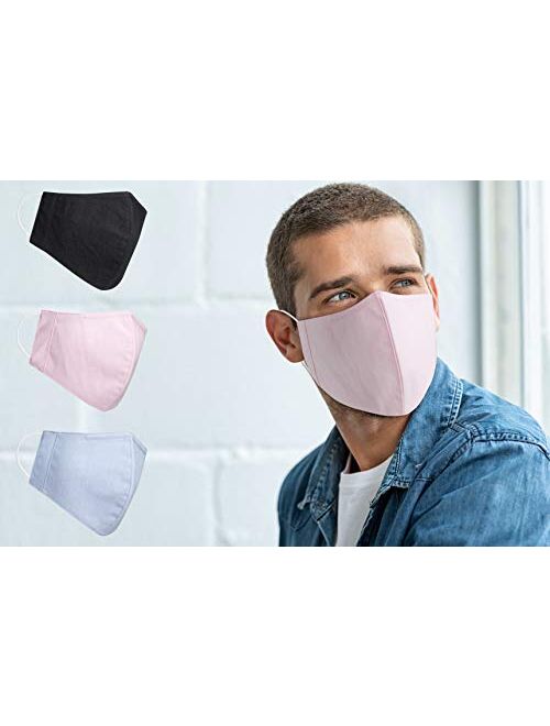 3 Pieces X 1 Pack Water Repellent Face Masks 3D Design Professional Quality, Clean-Finished Fashion Fabric Face Covering Adjustable Nose Wire, American Size (10" x 5.5")