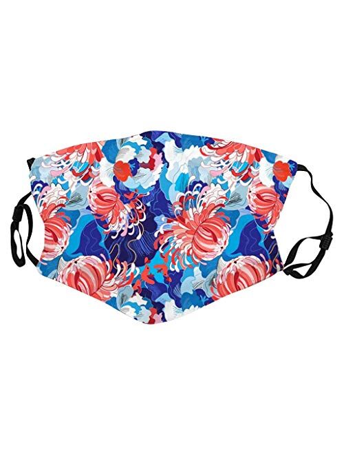 Women Men Face Bandanas With Floral Exotic Printed with Adjustable Earloop Face-Macks