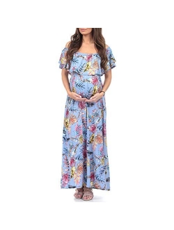 Open Shoulder Maternity Dress with Ruffles