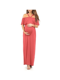 Open Shoulder Maternity Dress with Ruffles