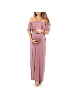 Open Shoulder Maternity Dress with Ruffles