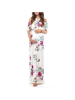 Open Shoulder Maternity Dress with Ruffles