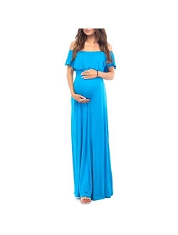 Open Shoulder Maternity Dress with Ruffles