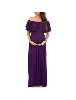 Open Shoulder Maternity Dress with Ruffles