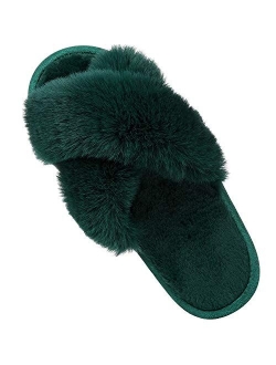 Women's Soft Plush Lightweight House Slippers Non Slip Cross Band Slip on Open Toe Cozy Indoor Outdoor Slippers