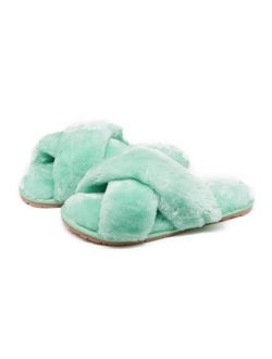 Women's Fuzzy Fluffy Furry Fur Slippers Flip Flop Open Toe Cozy House Memory Foam Sandals Slides Soft Flat Comfy Anti-Slip Spa Indoor Outdoor Slip on