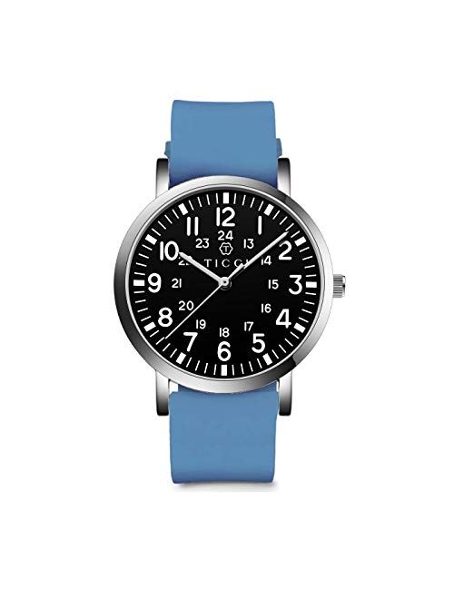 TICCI Unisex Men Women Medical Quartz Watch Arabic Numerals Military Time Easy Read Dial Silicone Band Waterproof for Students Doctors Nurses