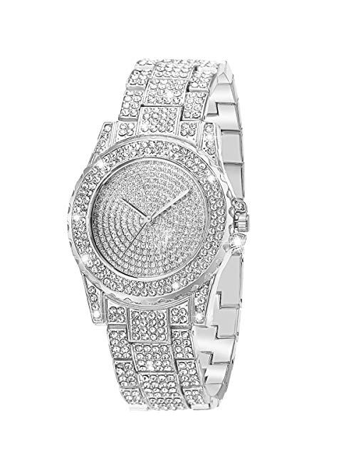 ManChDa Luxury Ladies Watch Iced Out Watch with Quartz Movement Crystal Rhinestone Diamond Watches for Women Stainless Steel Wristwatch Full Diamonds