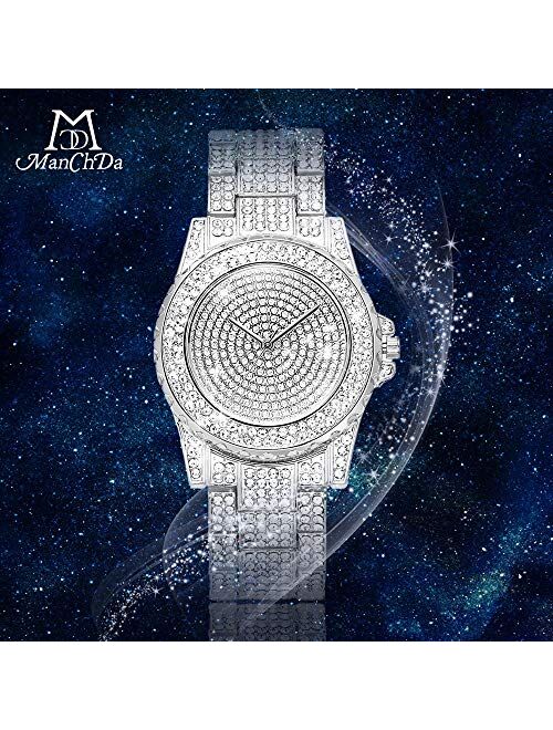 ManChDa Luxury Ladies Watch Iced Out Watch with Quartz Movement Crystal Rhinestone Diamond Watches for Women Stainless Steel Wristwatch Full Diamonds