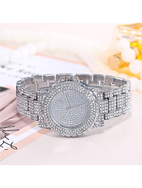 ManChDa Luxury Ladies Watch Iced Out Watch with Quartz Movement Crystal Rhinestone Diamond Watches for Women Stainless Steel Wristwatch Full Diamonds