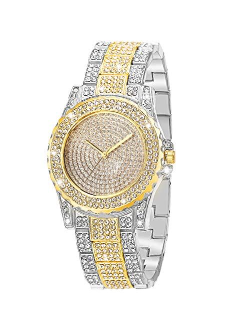 ManChDa Luxury Ladies Watch Iced Out Watch with Quartz Movement Crystal Rhinestone Diamond Watches for Women Stainless Steel Wristwatch Full Diamonds