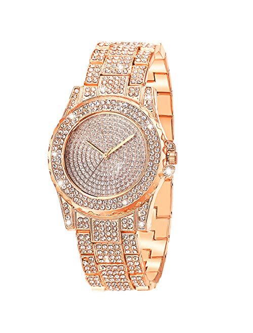 ManChDa Luxury Ladies Watch Iced Out Watch with Quartz Movement Crystal Rhinestone Diamond Watches for Women Stainless Steel Wristwatch Full Diamonds