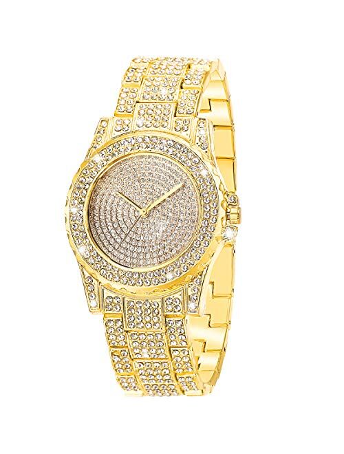 ManChDa Luxury Ladies Watch Iced Out Watch with Quartz Movement Crystal Rhinestone Diamond Watches for Women Stainless Steel Wristwatch Full Diamonds