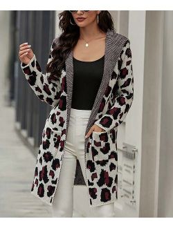 Luna Tuccini | White & Light Purple Leopard Hooded Open Cardigan - Women