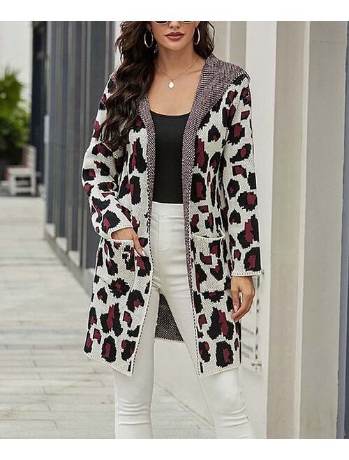 Luna Tuccini | White & Light Purple Leopard Hooded Open Cardigan - Women