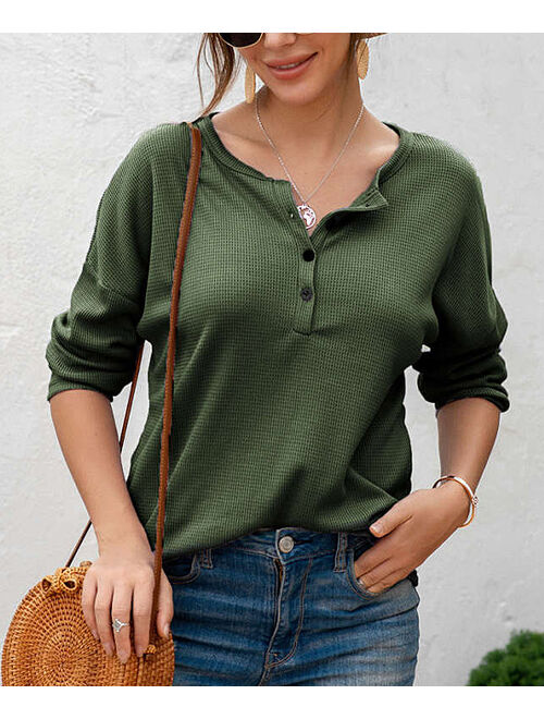 Coeur de Vague | Army Green Waffle-Knit Henley - Women