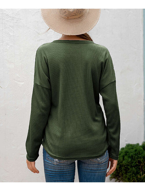 Coeur de Vague | Army Green Waffle-Knit Henley - Women