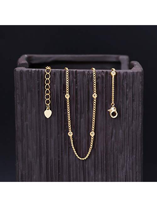 18k Gold Satellite Chain Choker Lava Bead Pendant Necklace Dainty Jewelry for Women 16''