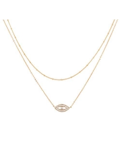 Mevecco Layered Heart Necklace Pendant Handmade 18k Gold Plated Dainty Gold Choker Arrow Bar Layering Long Necklace for Women