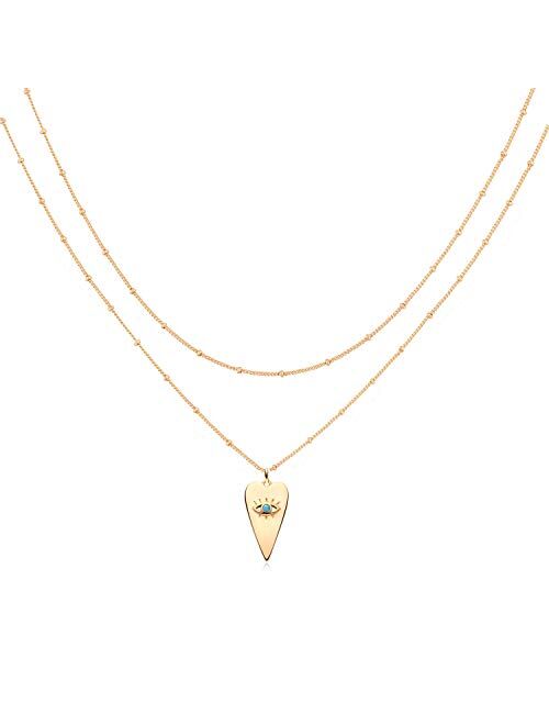 Mevecco Layered Heart Necklace Pendant Handmade 18k Gold Plated Dainty Gold Choker Arrow Bar Layering Long Necklace for Women