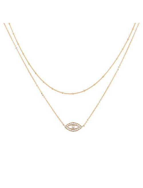 Mevecco Layered Heart Necklace Pendant Handmade 18k Gold Plated Dainty Gold Choker Arrow Bar Layering Long Necklace for Women