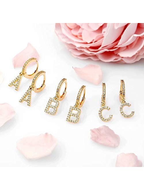 Initial Earrings for Girls Women, 925 Sterling Silver Post Hypoallergenic Small Huggie Hoop Earrings Gold Plated Cubic Zirconia Initial Earrings Jewelry Gifts for Girls W