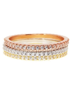 14K Gold Plated Sterling Silver CZ Simulated Diamond Stackable Ring Eternity Bands for Women