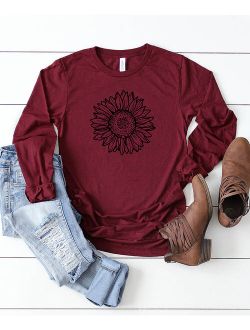 Simply Sage Market | Maroon & Black Sunflower Long-Sleeve Tee - Women